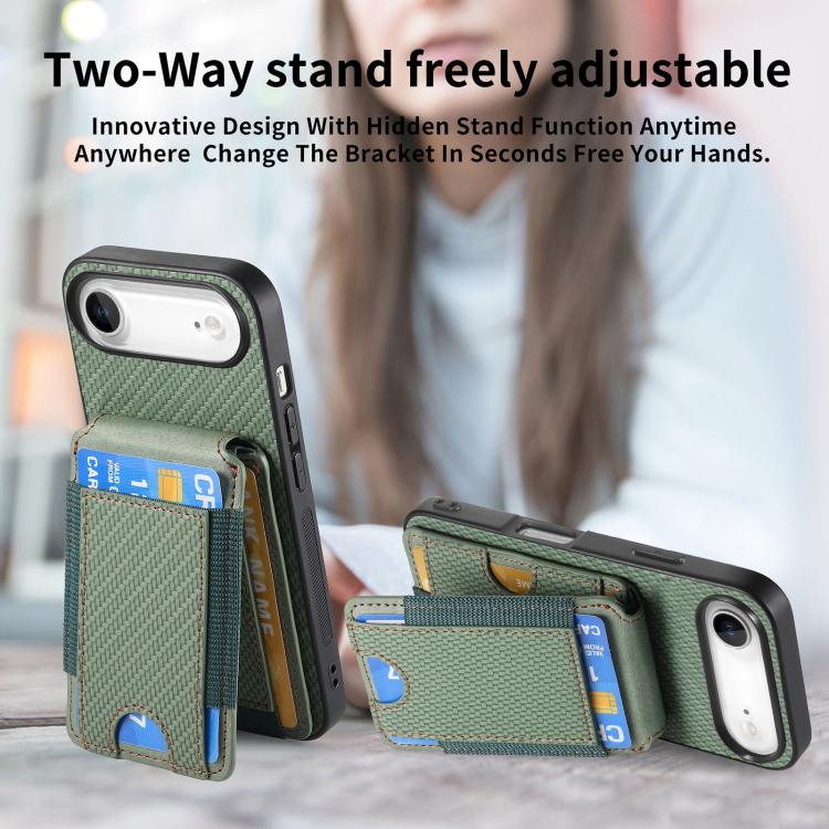 For iPhone Air Carbon Fiber Vertical Flip Wallet Stand Phone Case