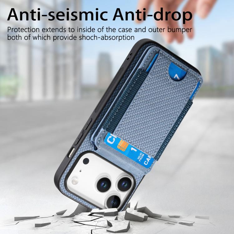 For iPhone 17 Pro Carbon Fiber Vertical Flip Wallet Stand Phone Case