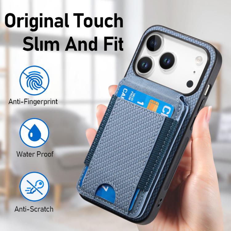 For iPhone 17 Pro Carbon Fiber Vertical Flip Wallet Stand Phone Case