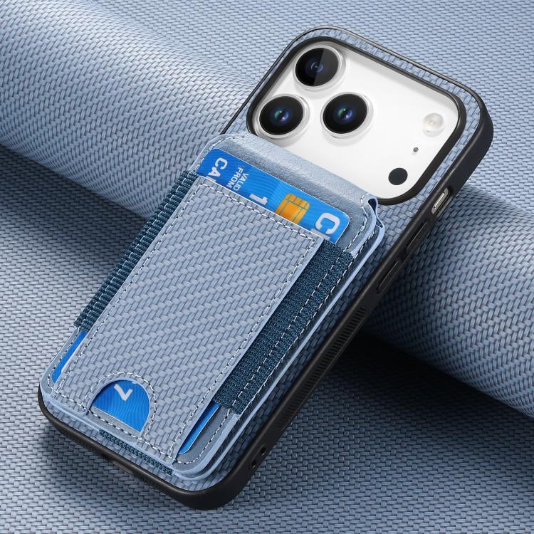 For iPhone 17 Pro Carbon Fiber Vertical Flip Wallet Stand Phone Case