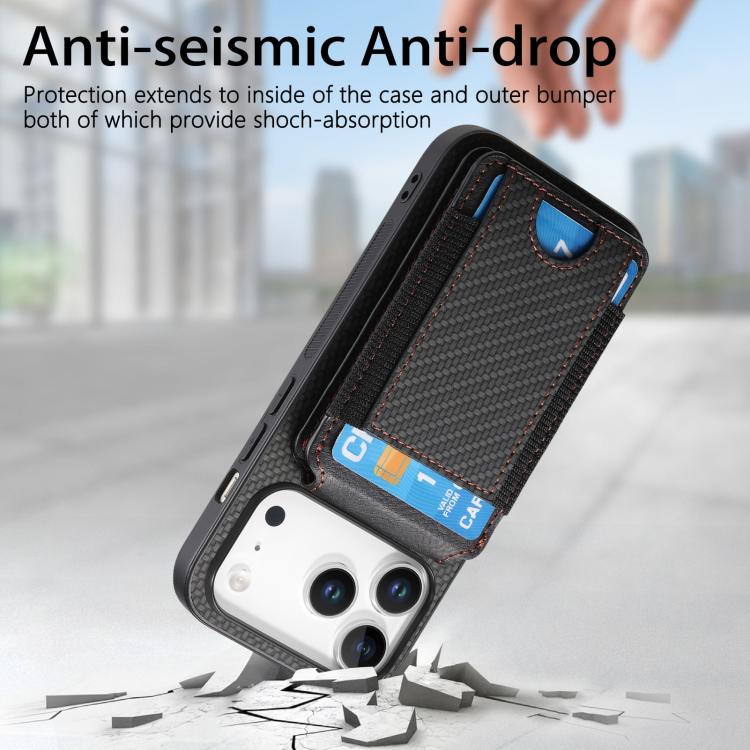For iPhone 17 Pro Carbon Fiber Vertical Flip Wallet Stand Phone Case