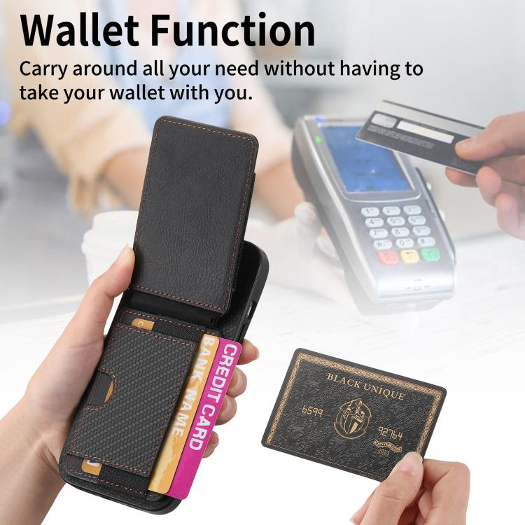 For iPhone 17 Pro Carbon Fiber Vertical Flip Wallet Stand Phone Case