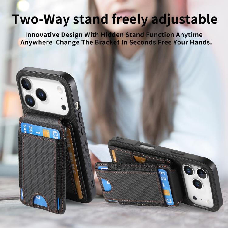 For iPhone 17 Pro Carbon Fiber Vertical Flip Wallet Stand Phone Case