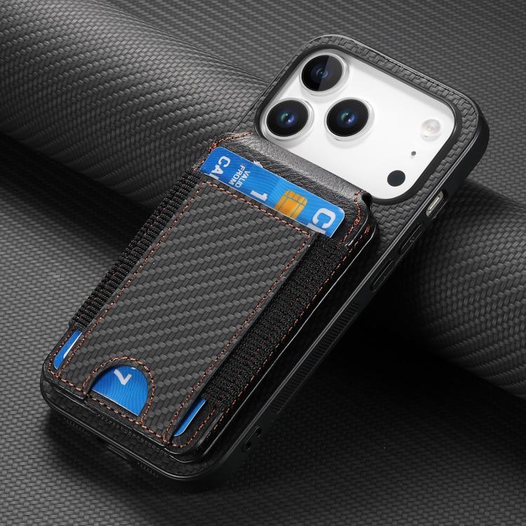 For iPhone 17 Pro Carbon Fiber Vertical Flip Wallet Stand Phone Case
