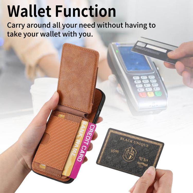 For iPhone 17 Pro Carbon Fiber Vertical Flip Wallet Stand Phone Case