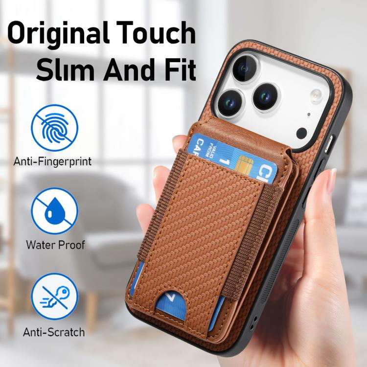 For iPhone 17 Pro Carbon Fiber Vertical Flip Wallet Stand Phone Case