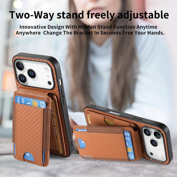 For iPhone 17 Pro Carbon Fiber Vertical Flip Wallet Stand Phone Case