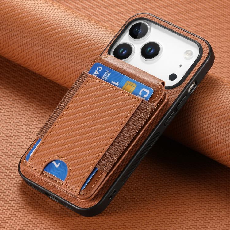 For iPhone 17 Pro Carbon Fiber Vertical Flip Wallet Stand Phone Case