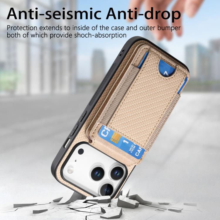 For iPhone 17 Pro Carbon Fiber Vertical Flip Wallet Stand Phone Case