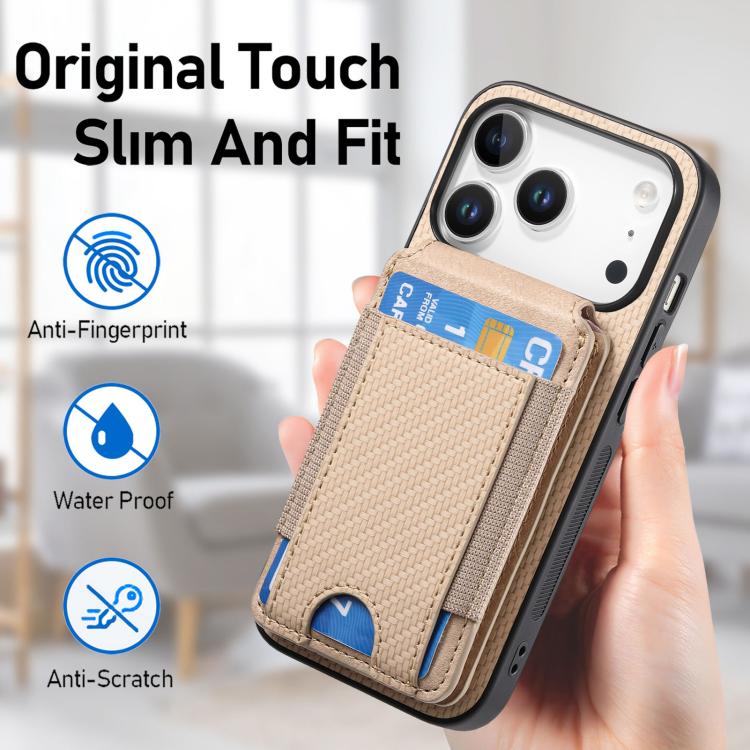 For iPhone 17 Pro Carbon Fiber Vertical Flip Wallet Stand Phone Case