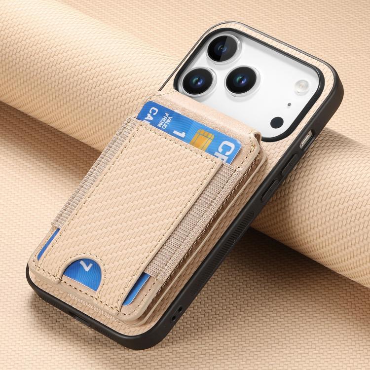 For iPhone 17 Pro Carbon Fiber Vertical Flip Wallet Stand Phone Case