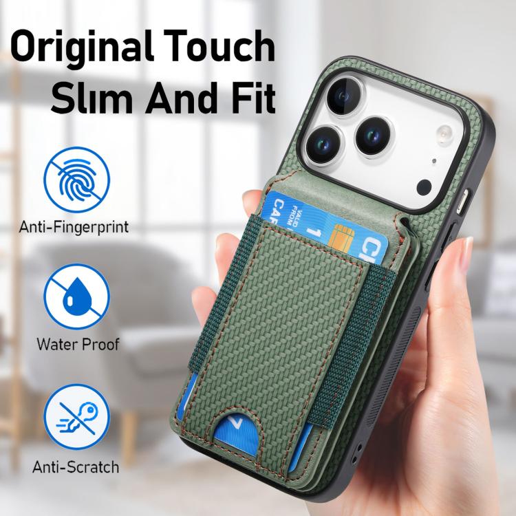 For iPhone 17 Pro Carbon Fiber Vertical Flip Wallet Stand Phone Case