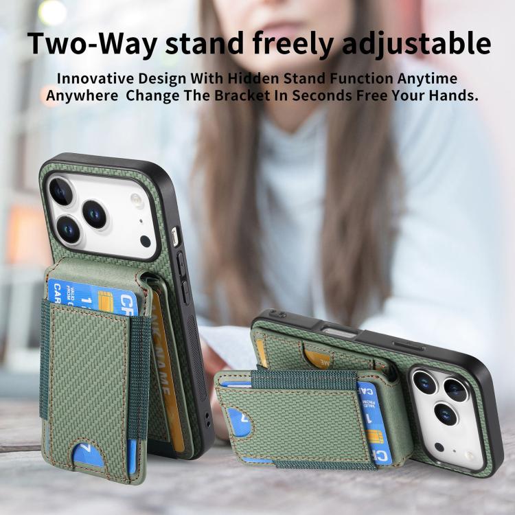 For iPhone 17 Pro Carbon Fiber Vertical Flip Wallet Stand Phone Case