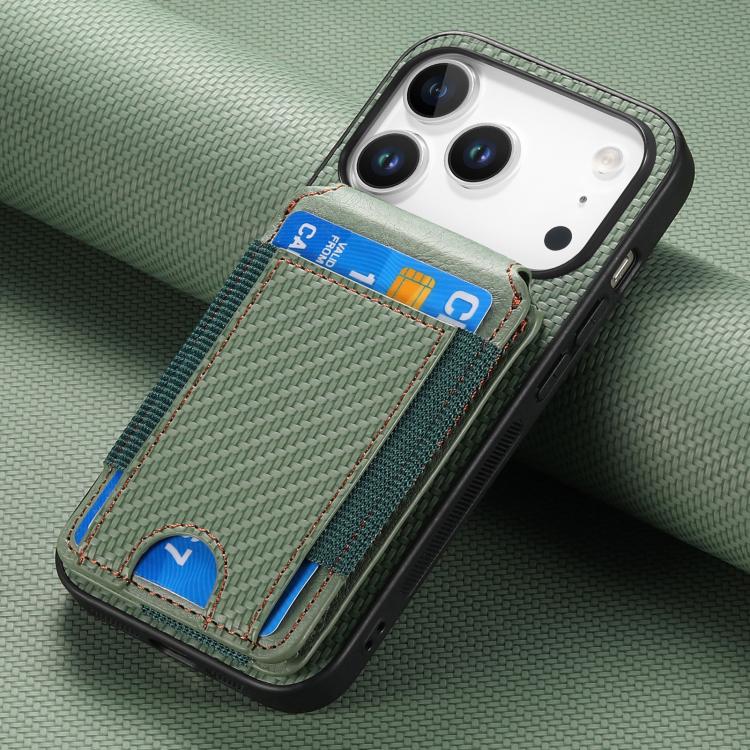 For iPhone 17 Pro Carbon Fiber Vertical Flip Wallet Stand Phone Case