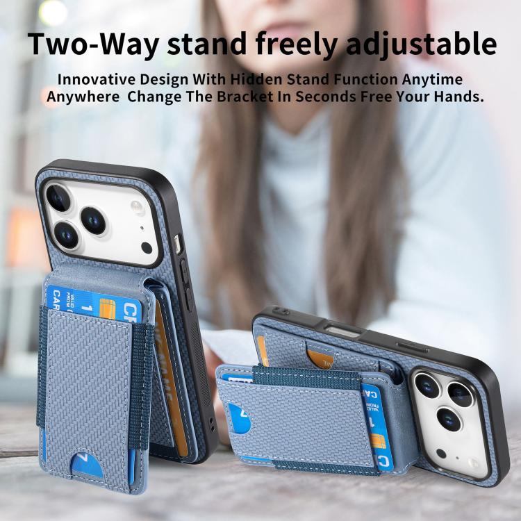 For iPhone 17 Pro Max Carbon Fiber Vertical Flip Wallet Stand Phone Case