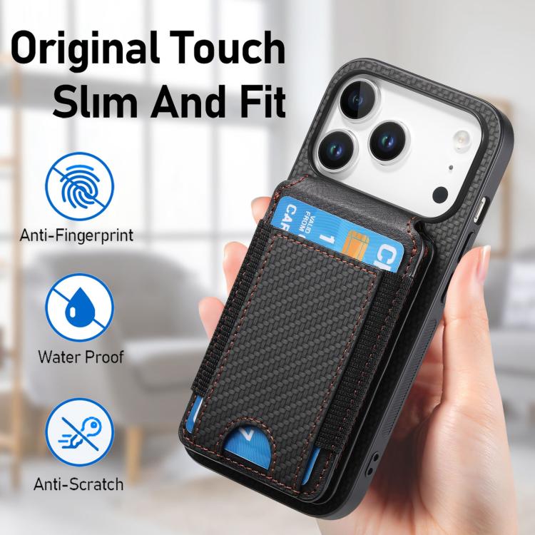 For iPhone 17 Pro Max Carbon Fiber Vertical Flip Wallet Stand Phone Case