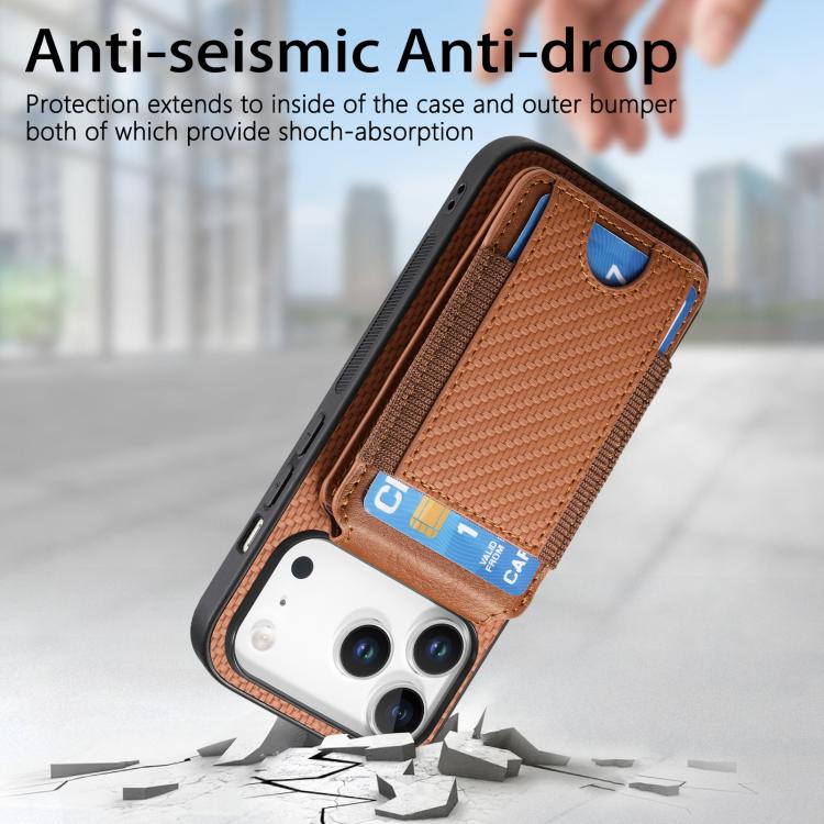 For iPhone 17 Pro Max Carbon Fiber Vertical Flip Wallet Stand Phone Case