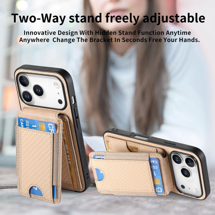 For iPhone 17 Pro Max Carbon Fiber Vertical Flip Wallet Stand Phone Case