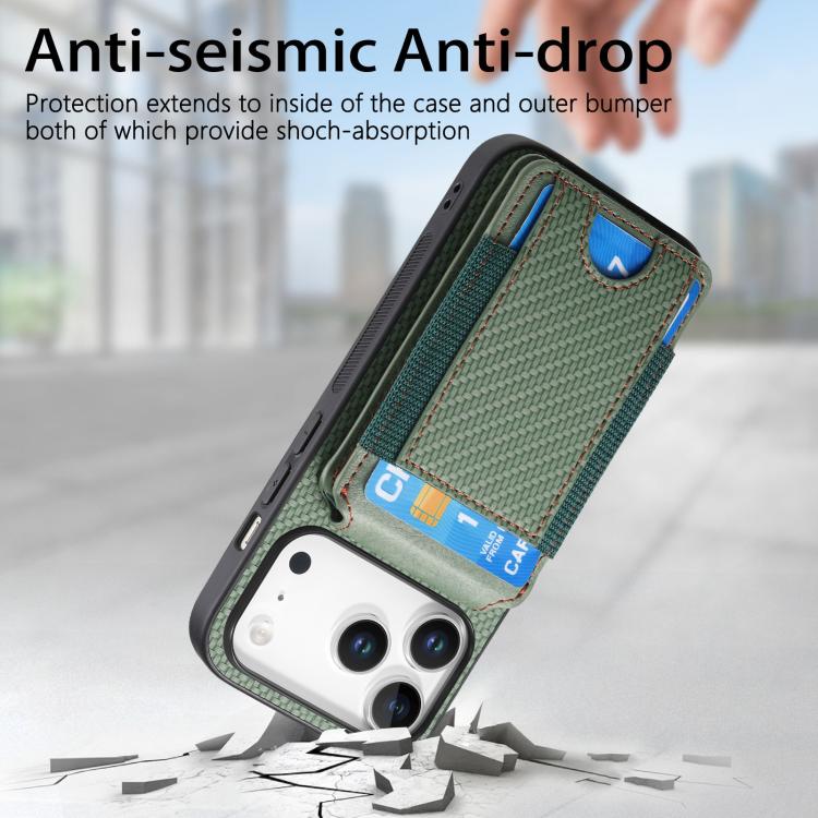 For iPhone 17 Pro Max Carbon Fiber Vertical Flip Wallet Stand Phone Case