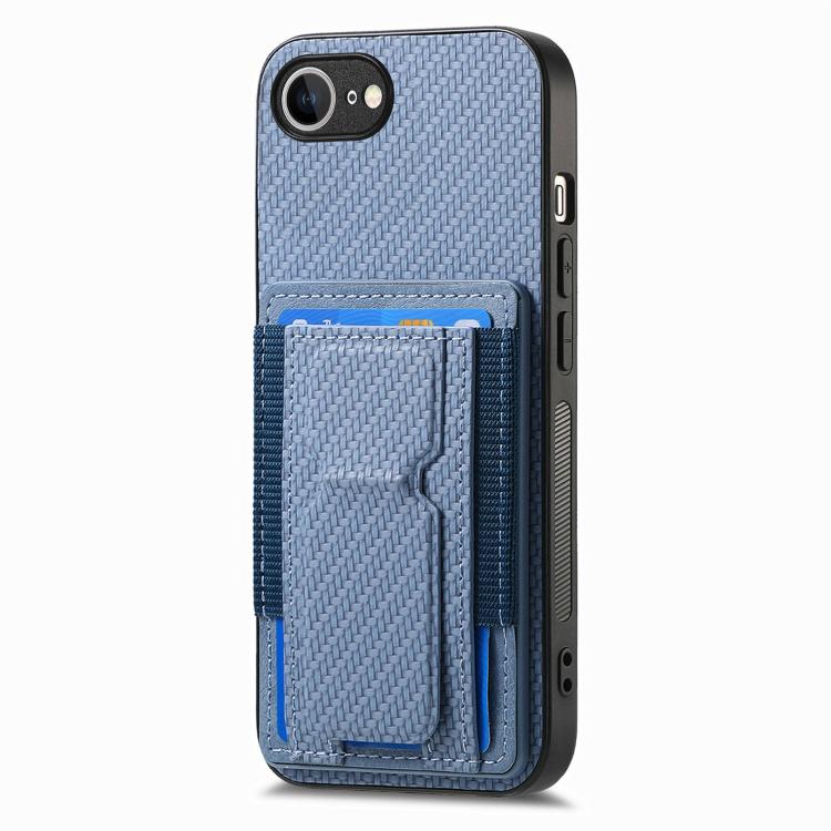 For iPhone 17e / 16e Carbon Fiber Fold Stand Elastic Card Bag Phone Case