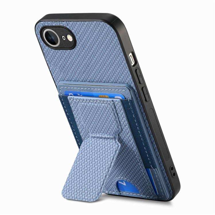 For iPhone 17e / 16e Carbon Fiber Fold Stand Elastic Card Bag Phone Case