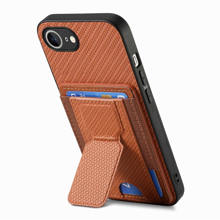 For iPhone 17e / 16e Carbon Fiber Fold Stand Elastic Card Bag Phone Case