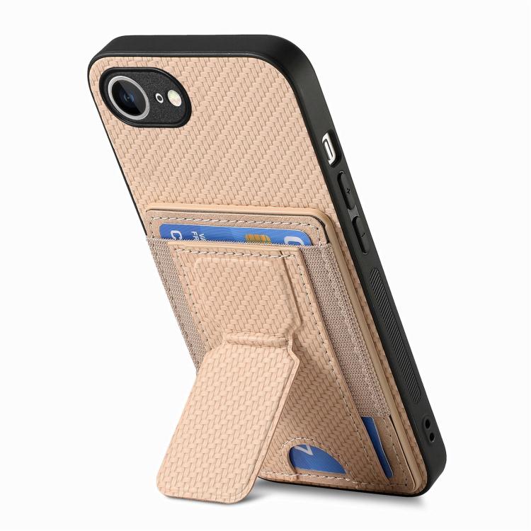 For iPhone 17e / 16e Carbon Fiber Fold Stand Elastic Card Bag Phone Case
