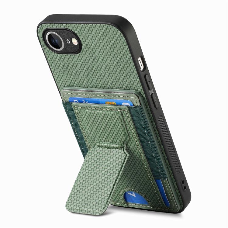 For iPhone 17e / 16e Carbon Fiber Fold Stand Elastic Card Bag Phone Case