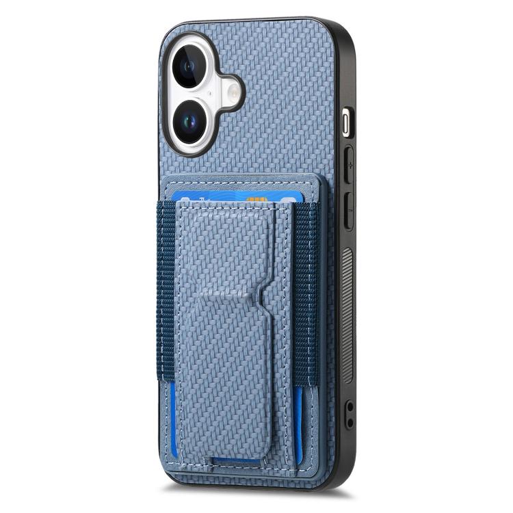 For iPhone 17 Carbon Fiber Fold Stand Elastic Card Bag Phone Case