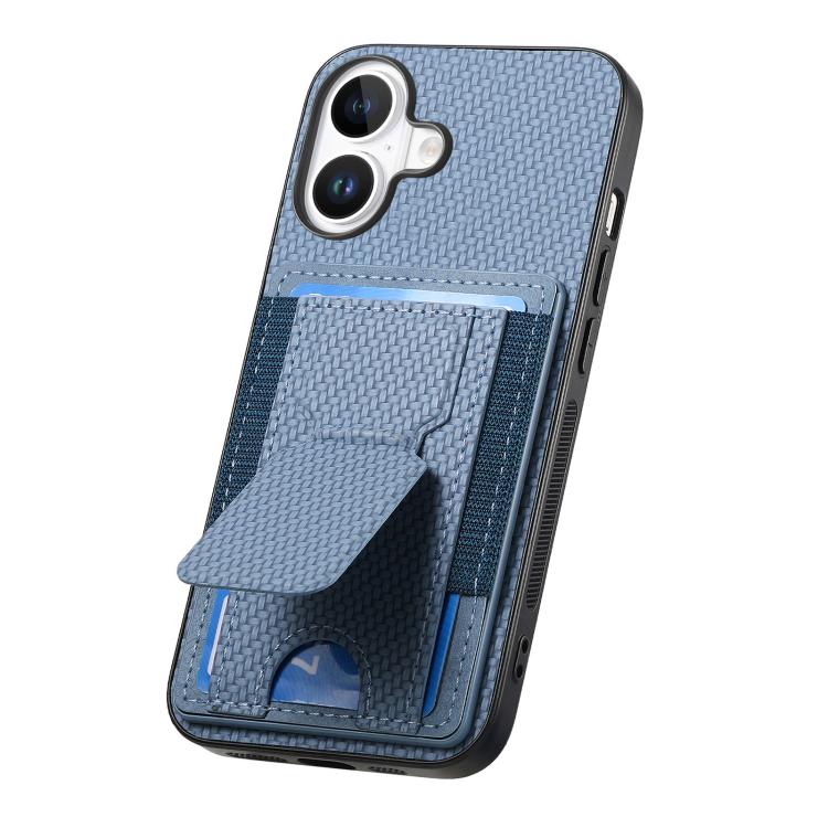 For iPhone 17 Carbon Fiber Fold Stand Elastic Card Bag Phone Case
