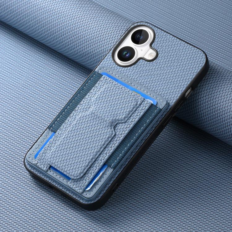 For iPhone 17 Carbon Fiber Fold Stand Elastic Card Bag Phone Case