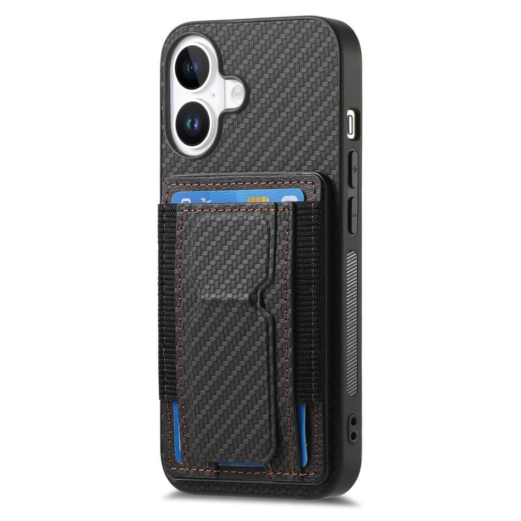 For iPhone 17 Carbon Fiber Fold Stand Elastic Card Bag Phone Case