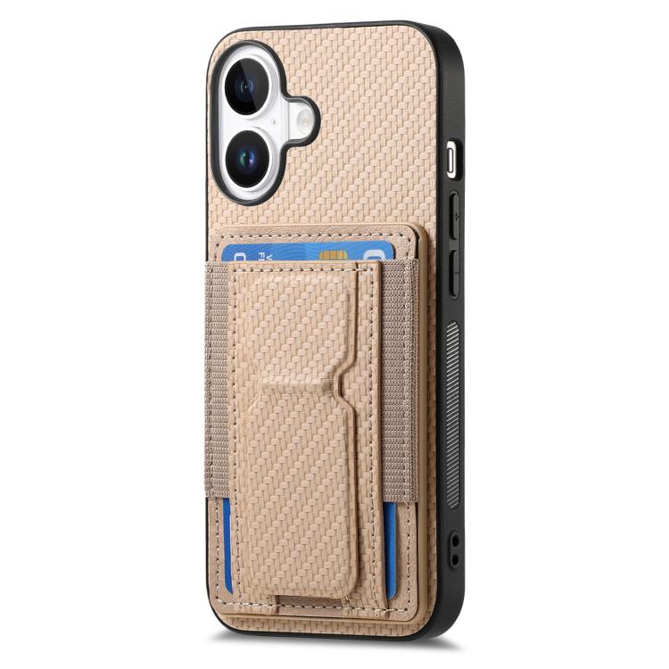For iPhone 17 Carbon Fiber Fold Stand Elastic Card Bag Phone Case