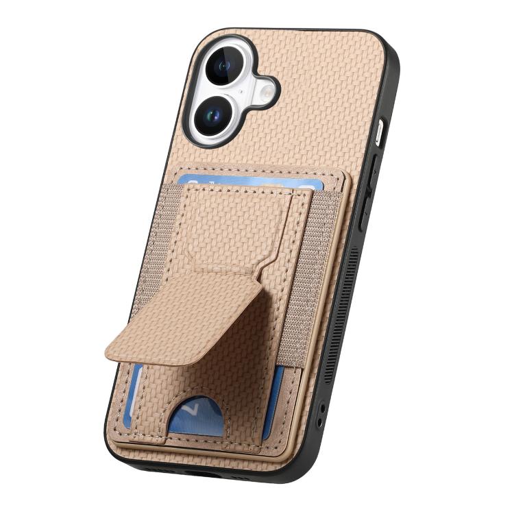 For iPhone 17 Carbon Fiber Fold Stand Elastic Card Bag Phone Case