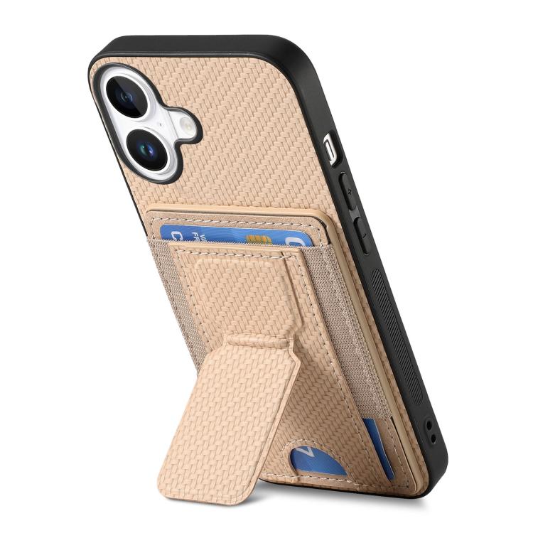 For iPhone 17 Carbon Fiber Fold Stand Elastic Card Bag Phone Case