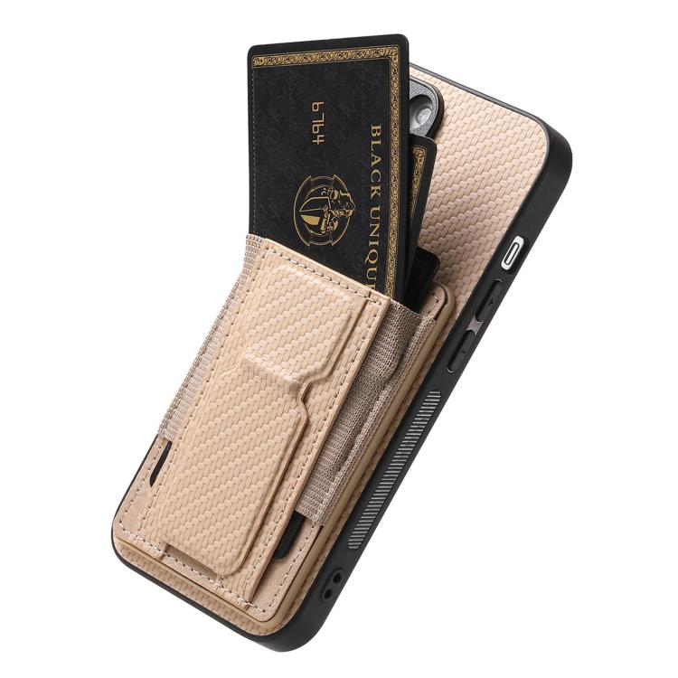 For iPhone 17 Carbon Fiber Fold Stand Elastic Card Bag Phone Case