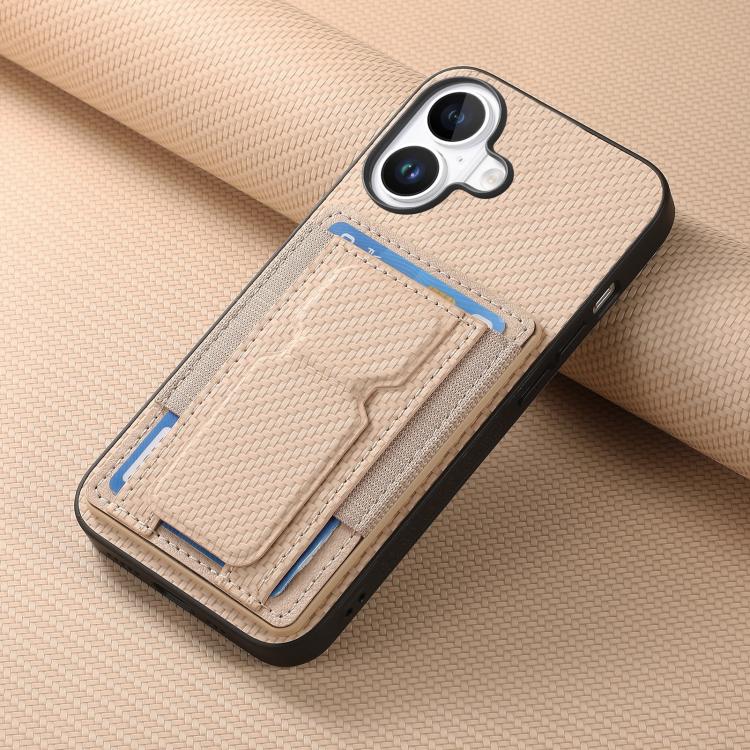 For iPhone 17 Carbon Fiber Fold Stand Elastic Card Bag Phone Case
