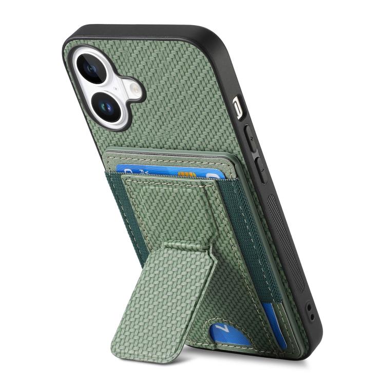 For iPhone 17 Carbon Fiber Fold Stand Elastic Card Bag Phone Case