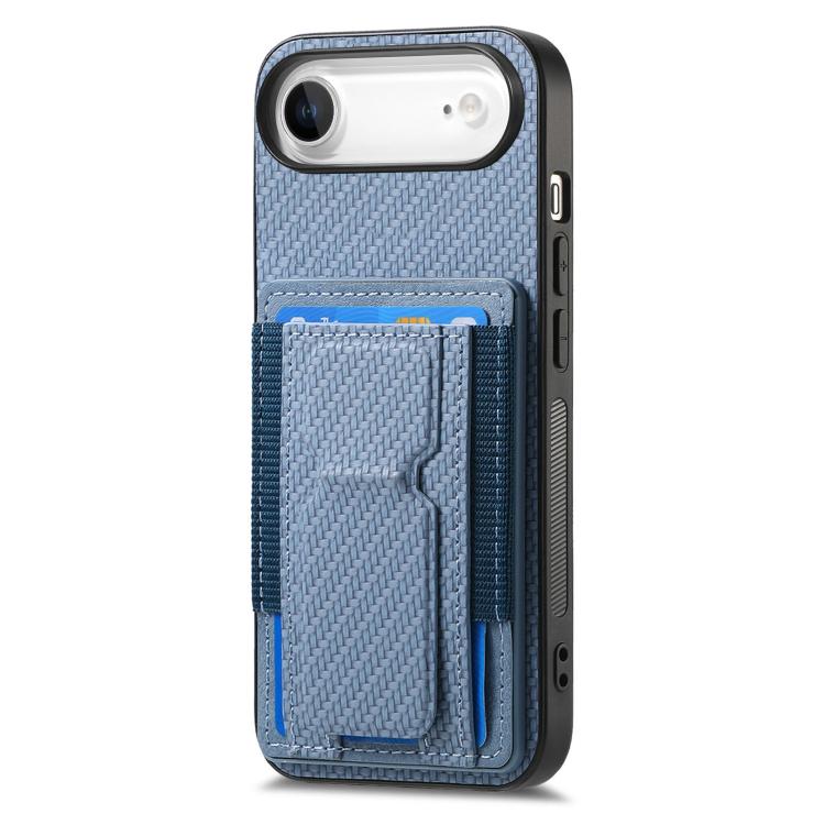 For iPhone Air Carbon Fiber Fold Stand Elastic Card Bag Phone Case