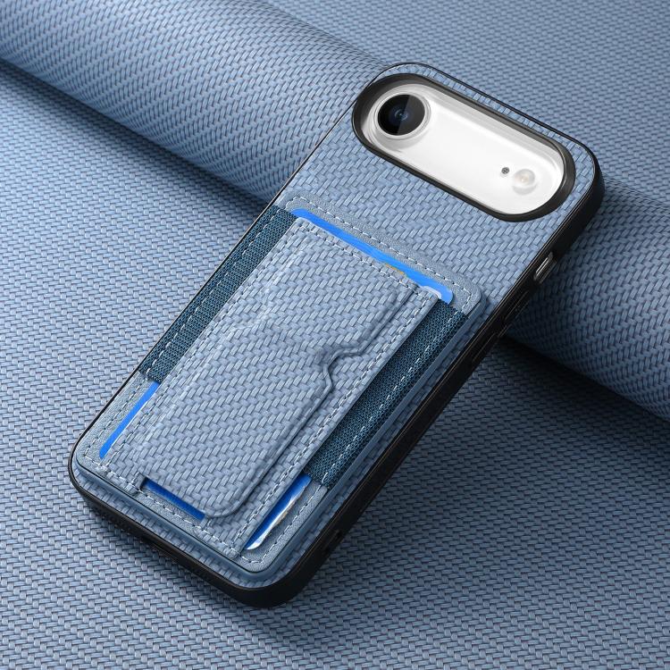 For iPhone Air Carbon Fiber Fold Stand Elastic Card Bag Phone Case