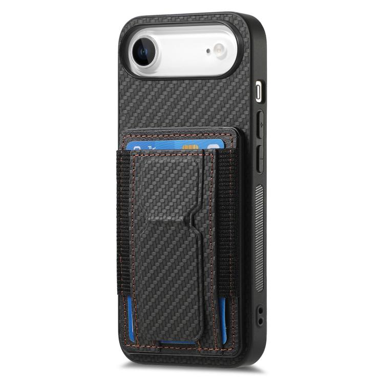 For iPhone Air Carbon Fiber Fold Stand Elastic Card Bag Phone Case