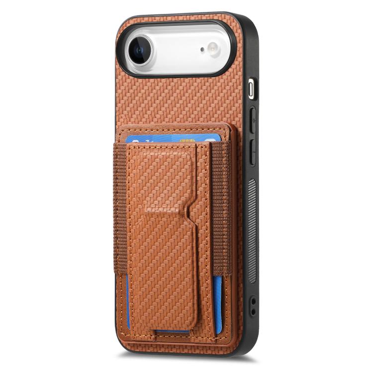 For iPhone Air Carbon Fiber Fold Stand Elastic Card Bag Phone Case