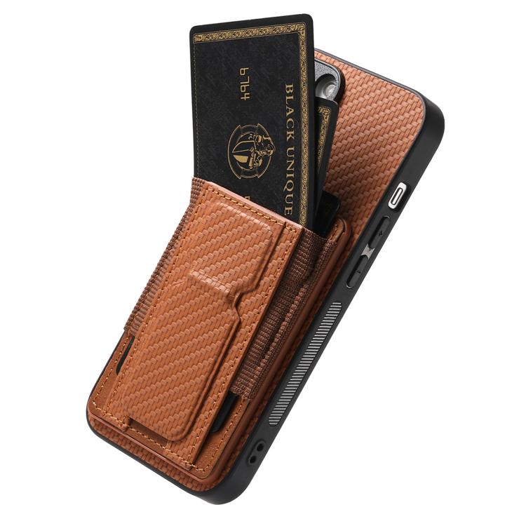 For iPhone Air Carbon Fiber Fold Stand Elastic Card Bag Phone Case