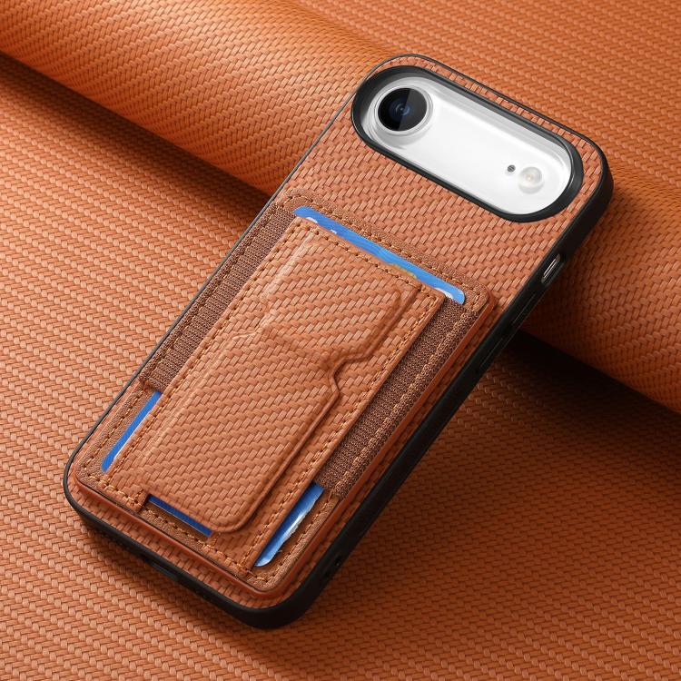 For iPhone Air Carbon Fiber Fold Stand Elastic Card Bag Phone Case