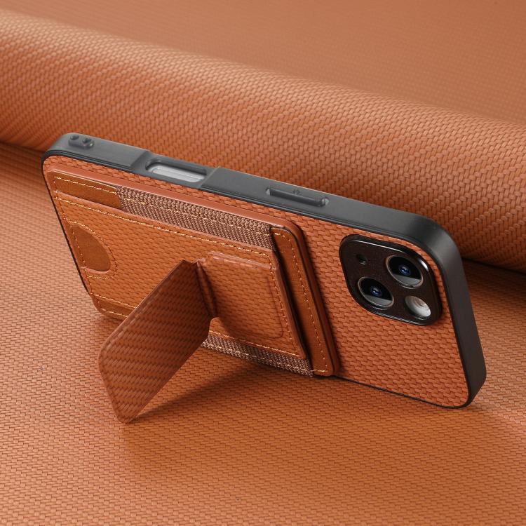 For iPhone Air Carbon Fiber Fold Stand Elastic Card Bag Phone Case