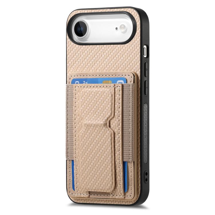 For iPhone Air Carbon Fiber Fold Stand Elastic Card Bag Phone Case