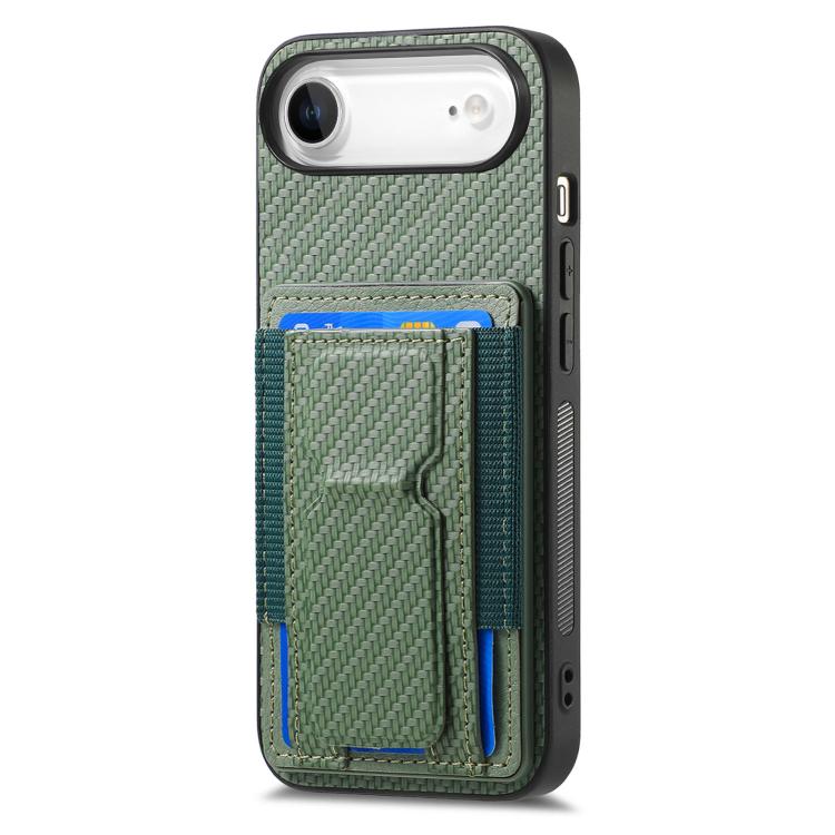 For iPhone Air Carbon Fiber Fold Stand Elastic Card Bag Phone Case