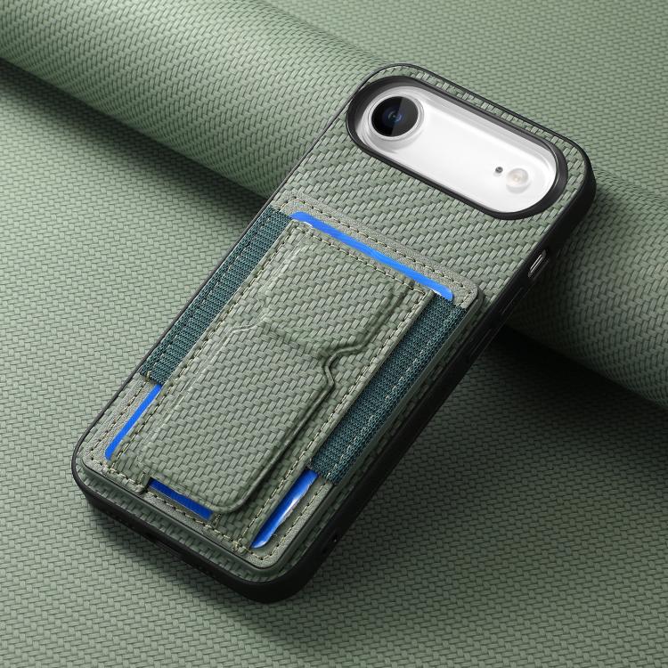 For iPhone Air Carbon Fiber Fold Stand Elastic Card Bag Phone Case