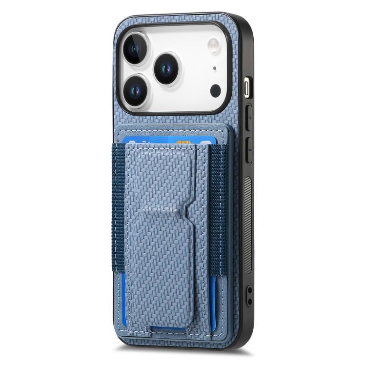 For iPhone 17 Pro Carbon Fiber Fold Stand Elastic Card Bag Phone Case