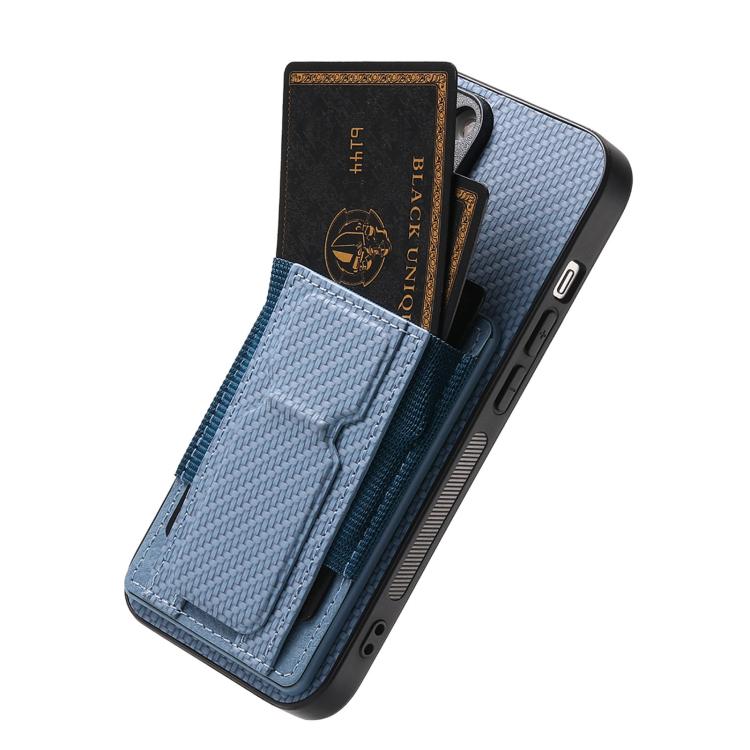 For iPhone 17 Pro Carbon Fiber Fold Stand Elastic Card Bag Phone Case